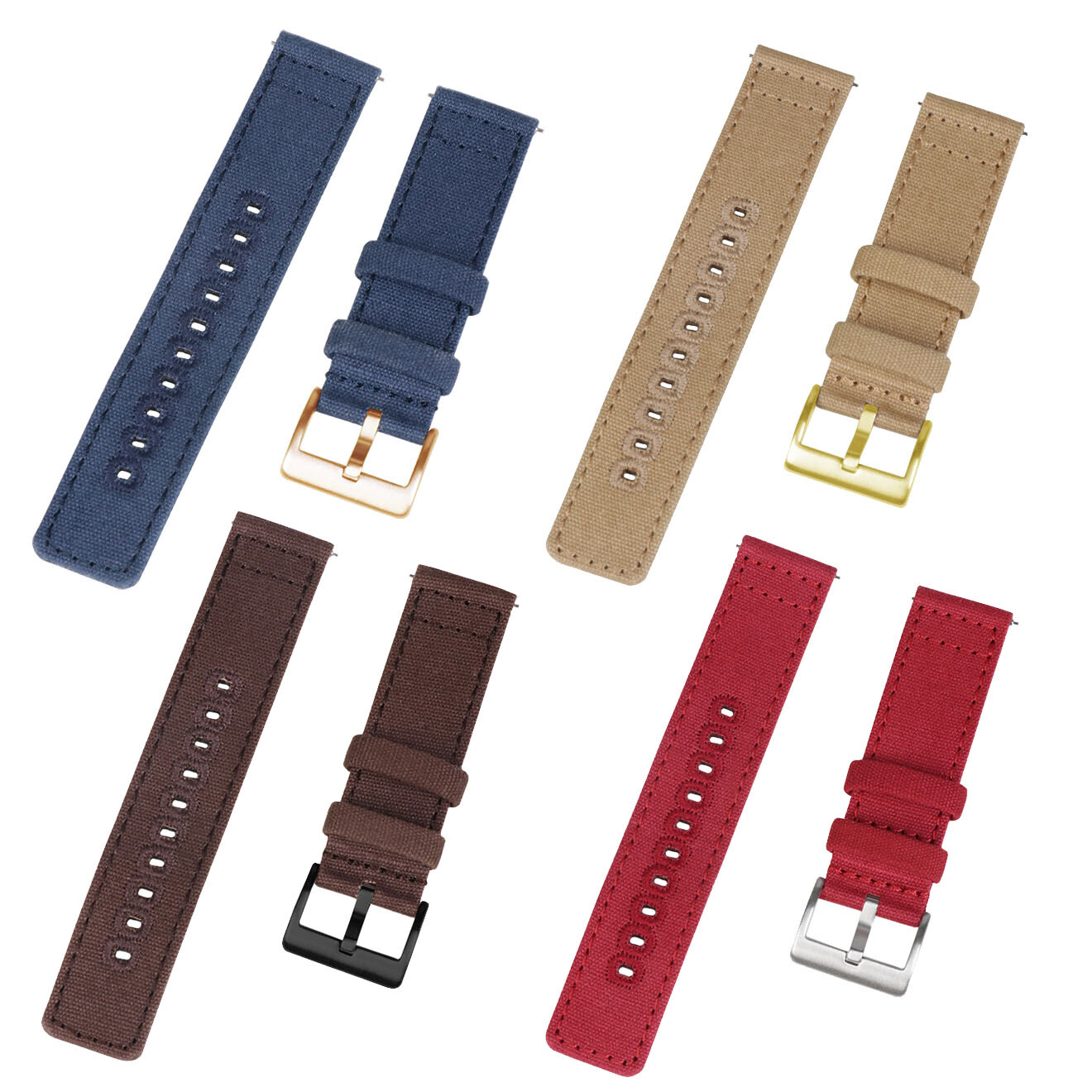 Quick Pins Weave Nylon Fabric Strap 18 20 22mm Sport Watch Band Blk Gold Buckle