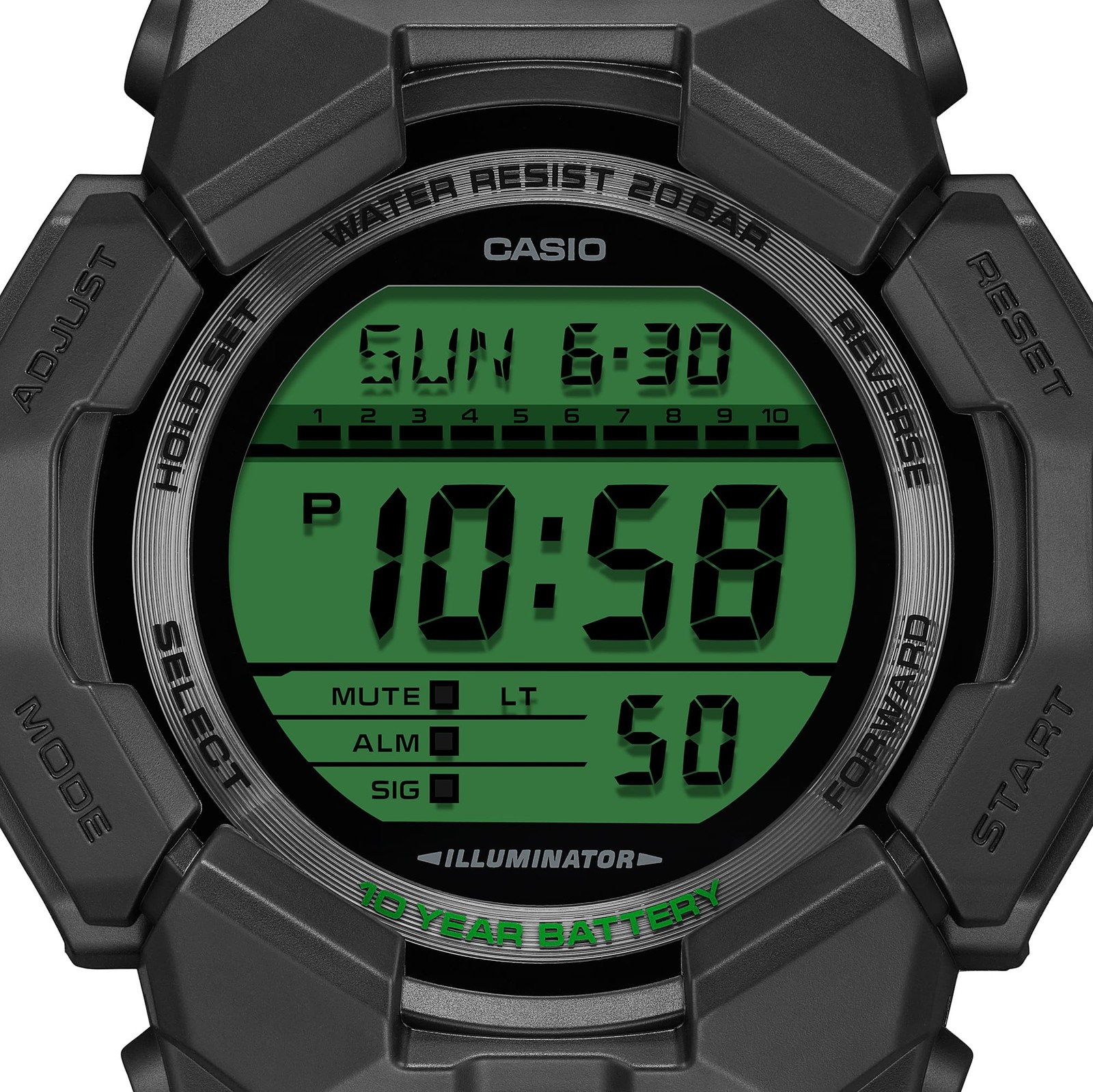CASIO G-SHOCK GD-010BEG-1JF Black and Electro Green 51.9mm Digital Watch