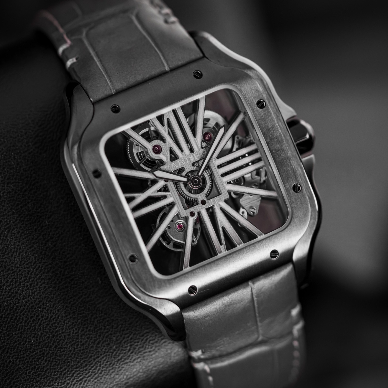 Cartier Santos WHSA0009 ADLC Coated Stainless Steel Excellent Condition B&P