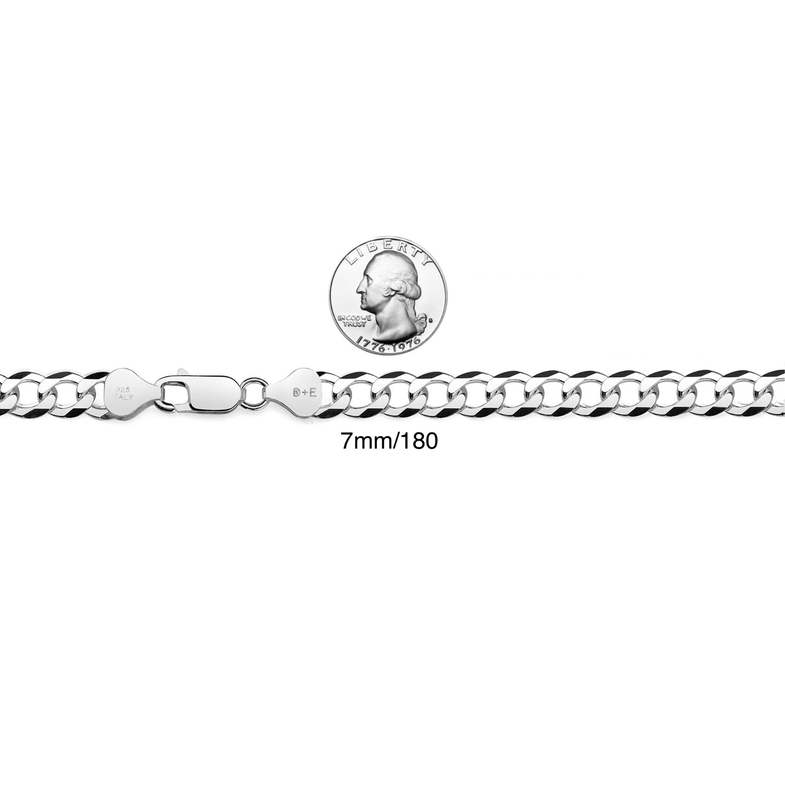 Men’s 925 Sterling Silver Curb Chain Necklace Made in Italy (Size 3mm-8mm)