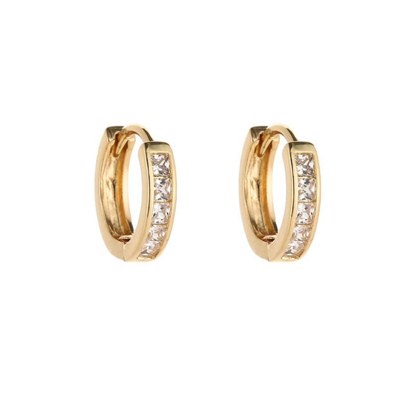 Men Women White Gold Plated Clear Square CZ Huggie Hoop Snap Earrings Gift I36