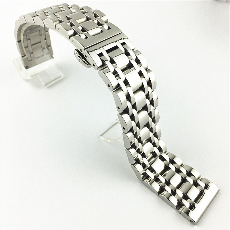 High End 7 Bead Stainless Steel Solid Watch Band Strap 14mm-26mm Butterfly Clasp