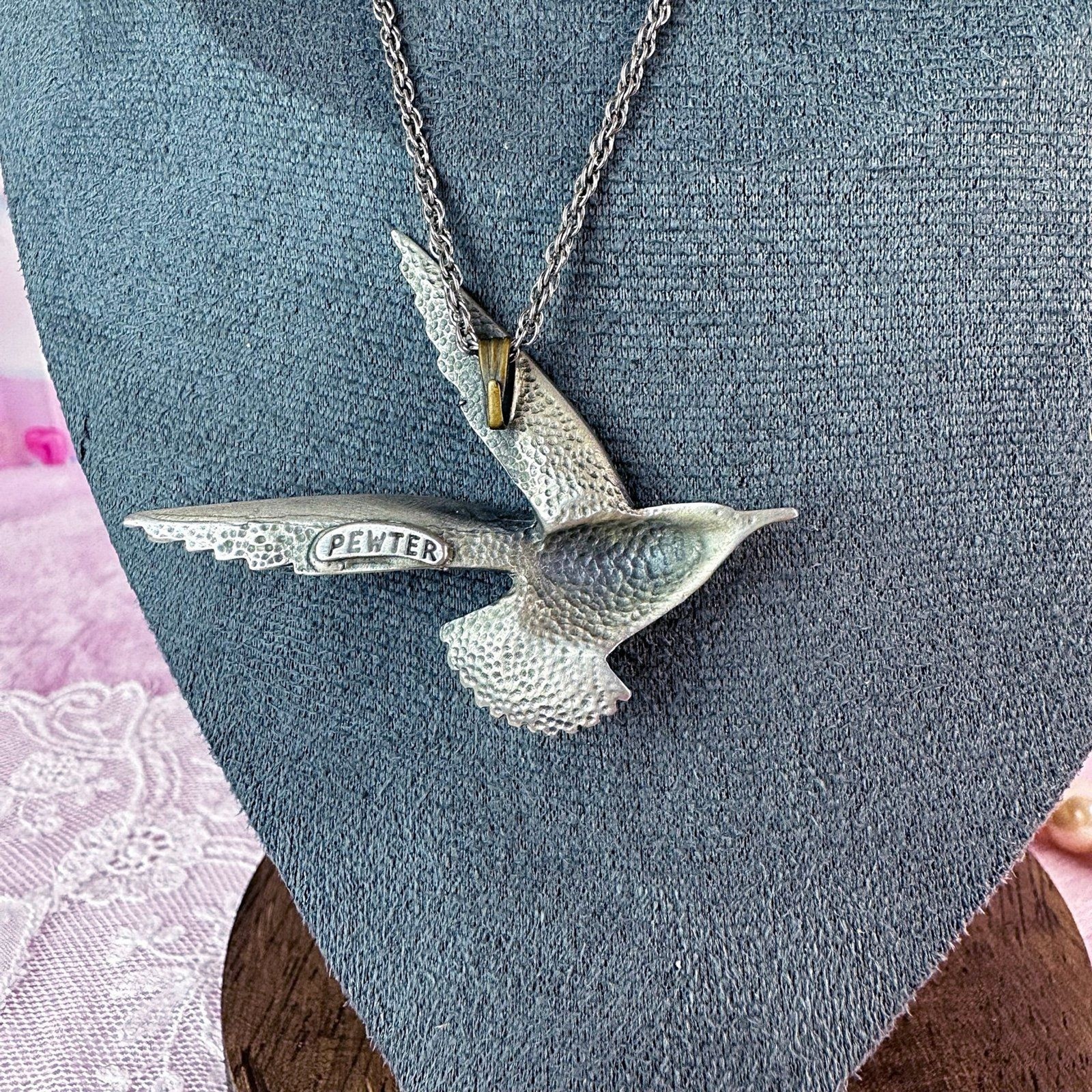 Vintage Pewter Seagull Necklace – Silver Pendant, Coastal Nautical Bird Jewelry
