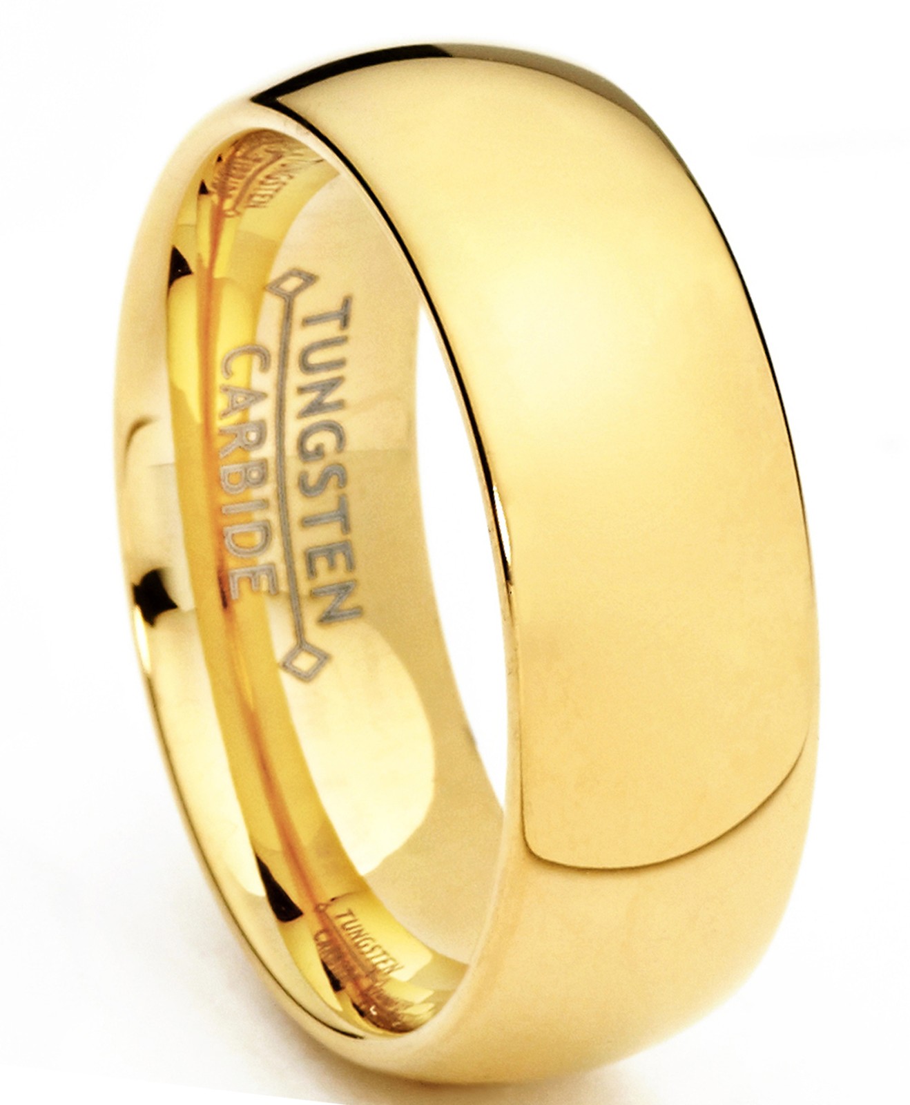 7MM 18K Goldtone Plated Dome Tungsten Ring Wedding Band Sizes 6 to 13