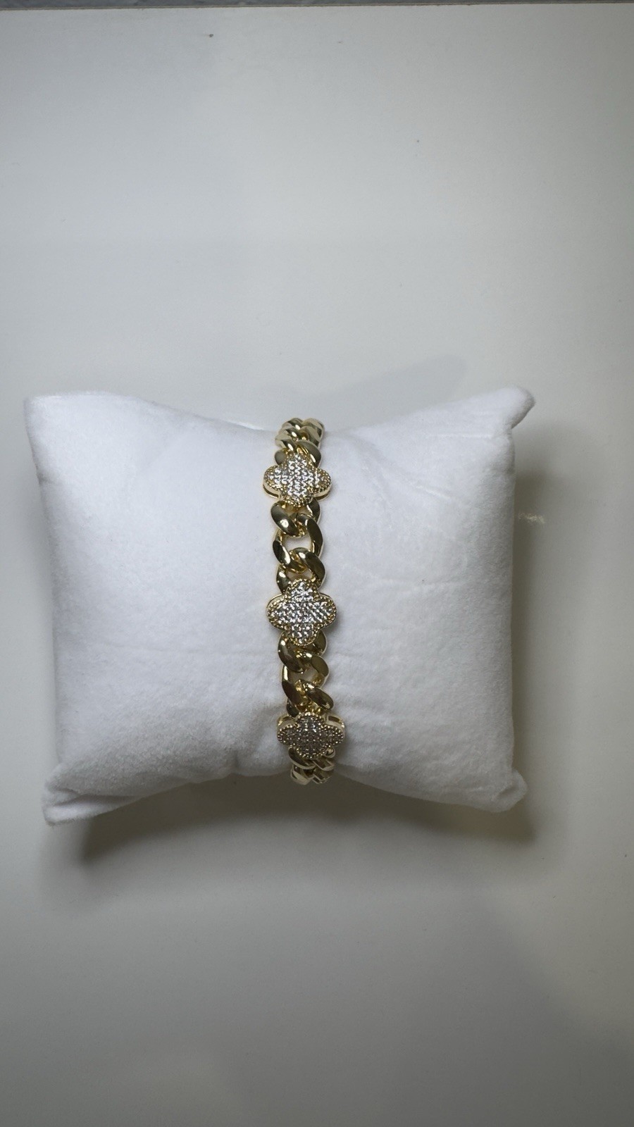 Gold Plated Clover Link Bracelet for Women | CZ Crystal Cuban Chain Jewelry