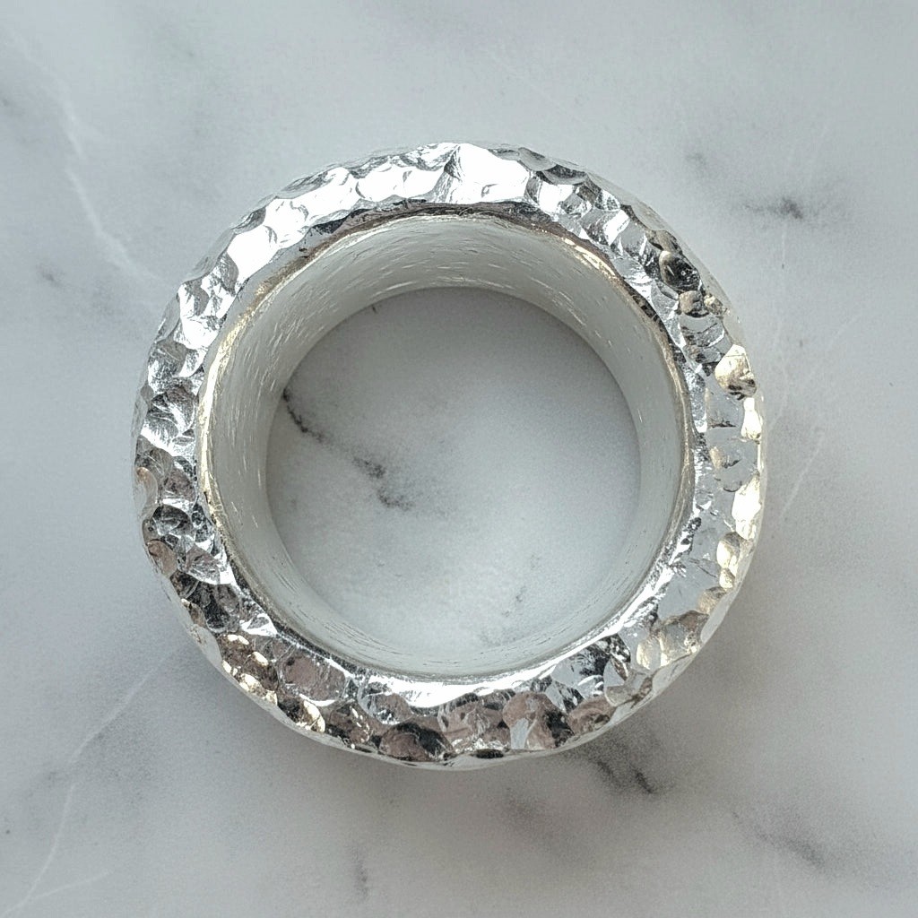 Hammered CUSTOM Organic Solid 999 Silver Ring 31g 1Oz Width 13.5mm Thick 3.5mm