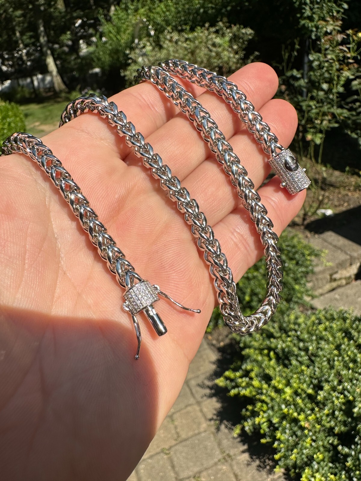 Iced MOISSANITE Clasp Stainless Steel & 925 Silver Franco Chain Necklace 4-6mm