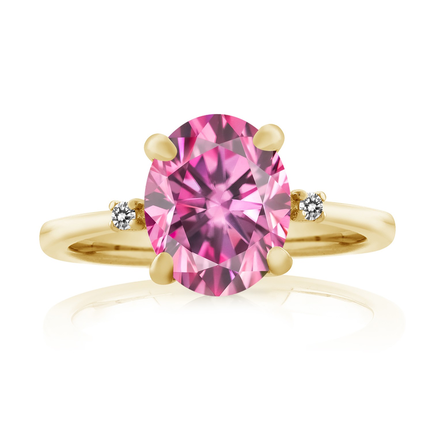 18K Yellow Gold Plated Silver Ring Pink Moissanite Diamond (2.85 Cttw)