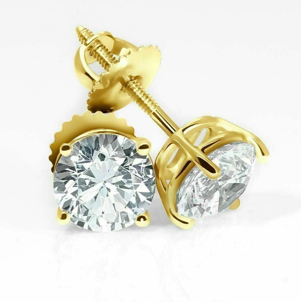 2Ct Round Cut Diamond Solitaire Lab-Created Stud Earring 14K Yellow Gold plated
