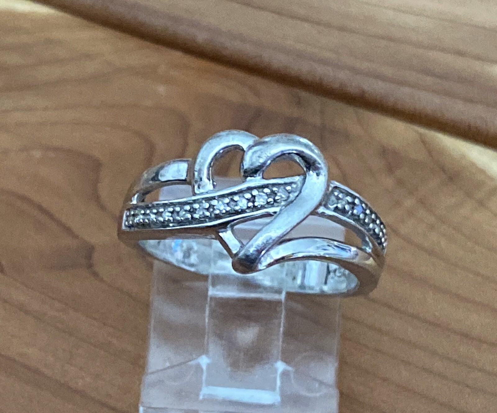 Vintage Wilson Brothers Jewelry 925 Open Heart Diamond Chips Promise Ring Size 7
