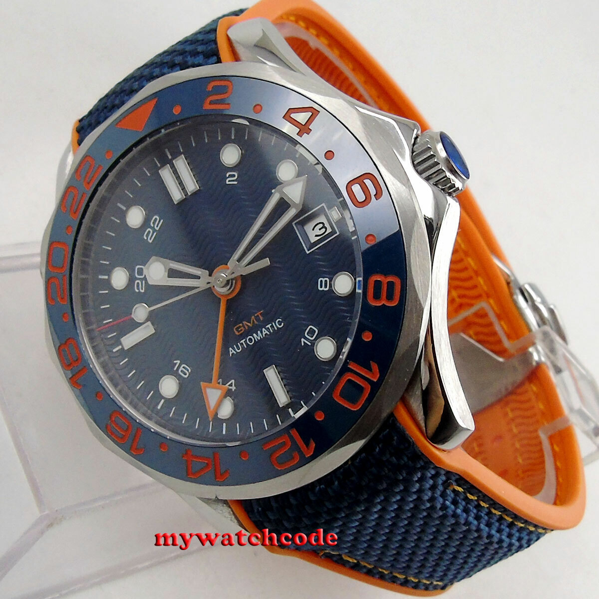 41mm bliger sterile navy blue dial GMT sapphire glass automatic mens watch B272