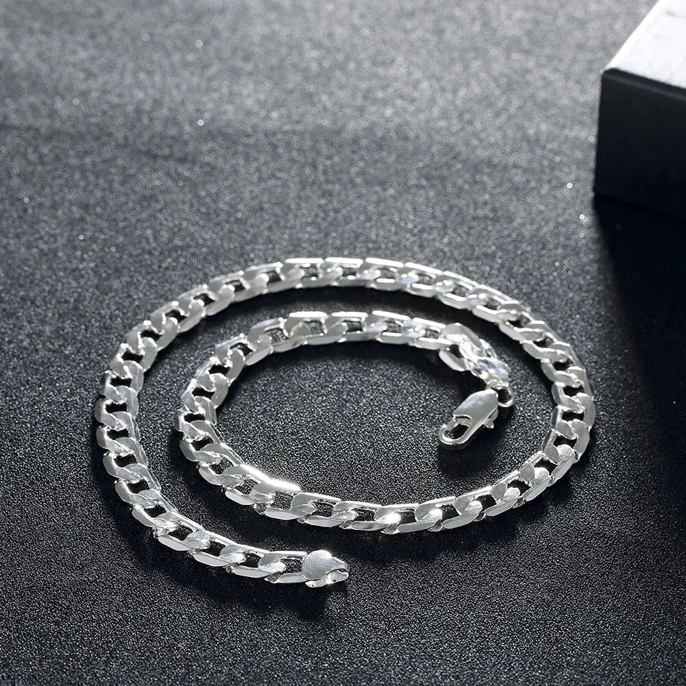 Collar de Plata de Ley 925 para Hombre Cadena Clásica de 8MM y 20/24 pulgadas