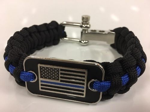NEW Thin Blue Line Paracord Bracelet First Responders Police Blue and Black, LEO