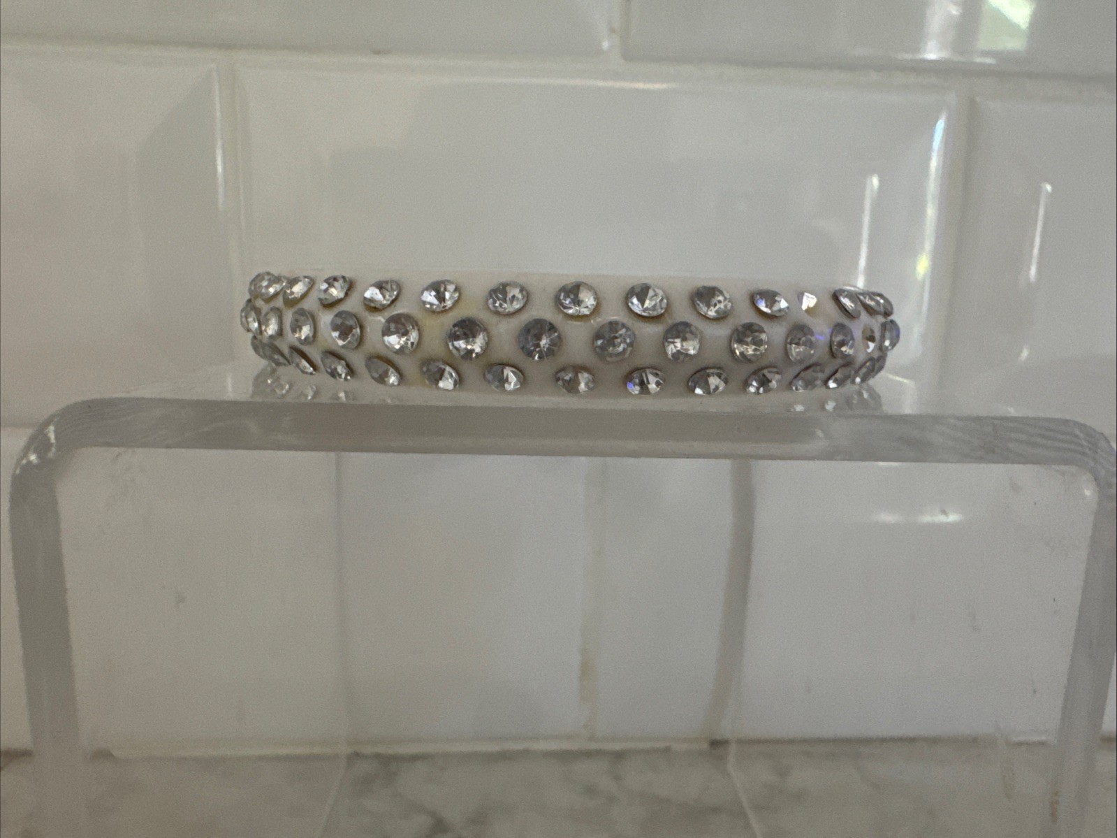 Vintage Acrylic Bangle Rhinestone Bracelets. (5)