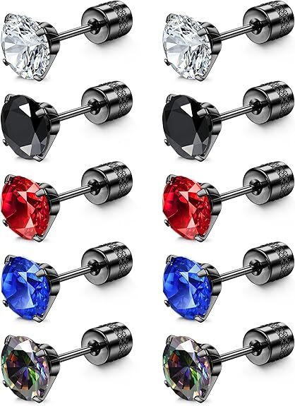 5Pairs Threadless Flat Back Earrings for Men Women Hypoallergenic Surgical St…