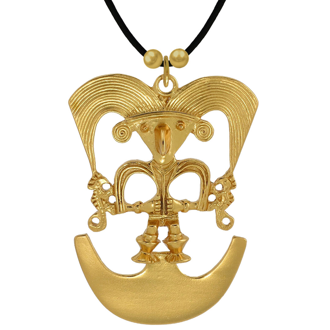 24k GP Pre-Columbian Bird Shaman Pendant Necklace| Across The Puddle