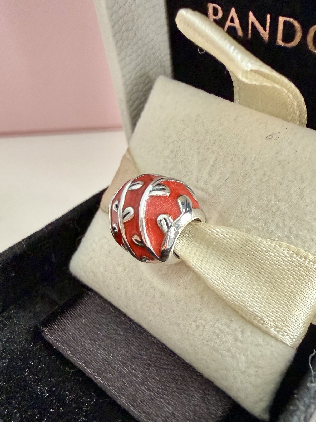 PANDORA STERLING SILVER RED VINES ENAMEL CHARM #790525EN17 AUTHENTIC RETIRED