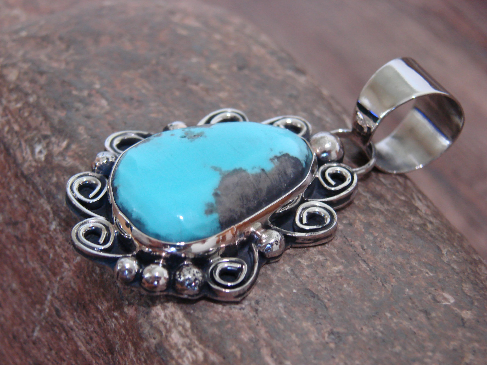 Native American Nickel Silver & Turquoise Pendant – Cleveland