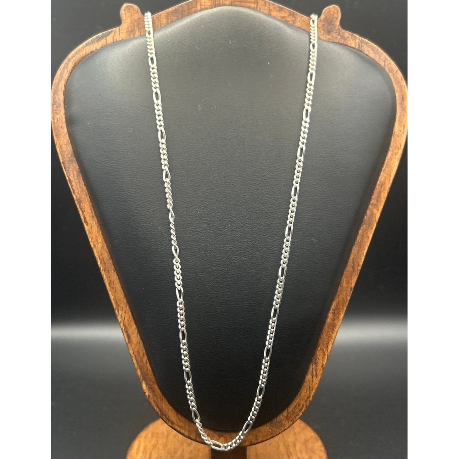 Vintage HBI Italy 925 Sterling Silver 3mm Figaro Chain 24″ Rhodium Finish Clean