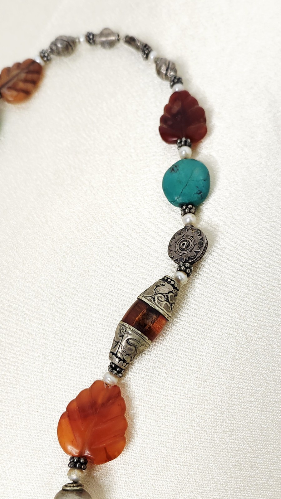 Vintage Tibetan Himalayan Tribal Beaded Statement Necklace Carnelian Turquoise