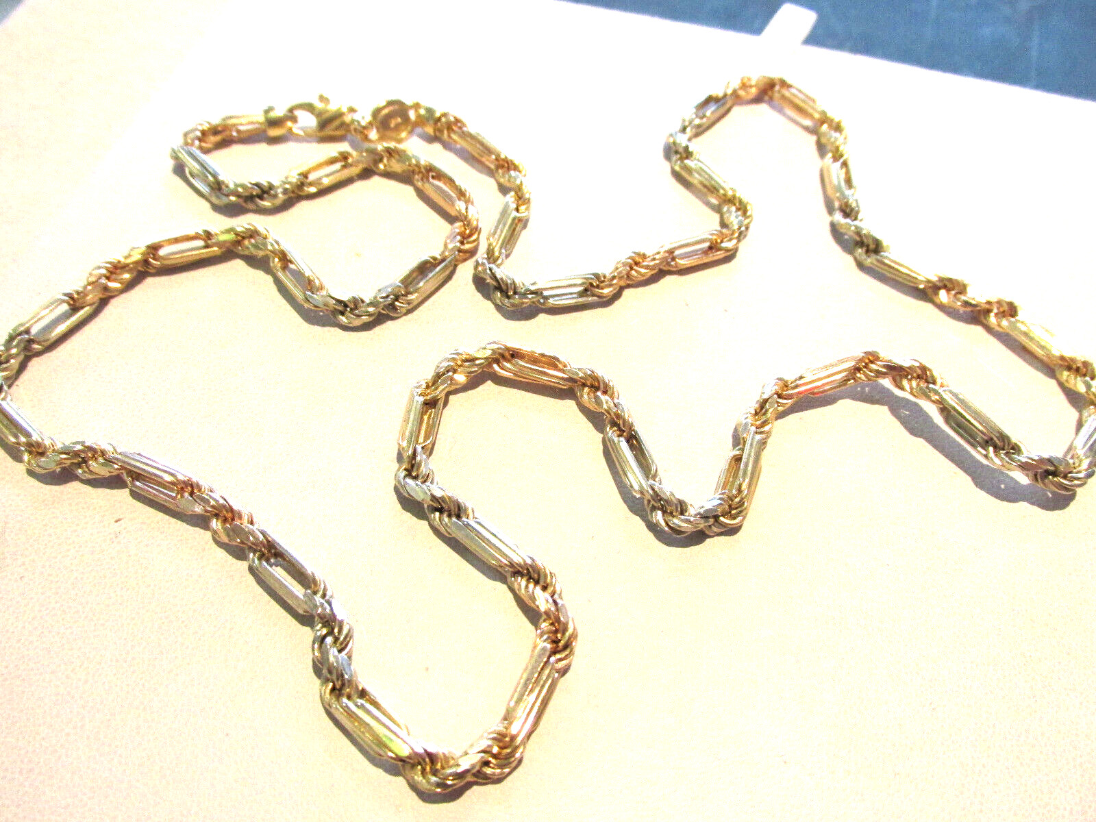27.5 inch 14k Solid Gold Multi Colored Figarope Chain Necklace MAKE OFFER