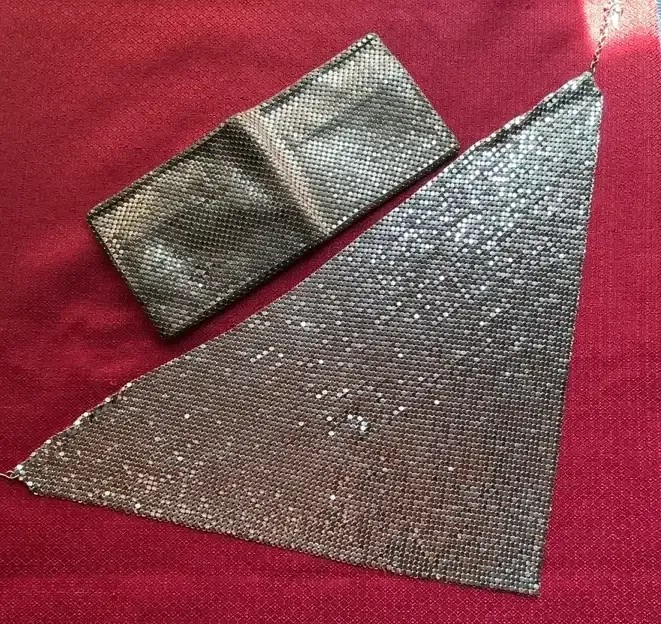 Vintage Whiting & Davis Silver Mesh Bandana Scarf Necklace & Wallet Set USA Made