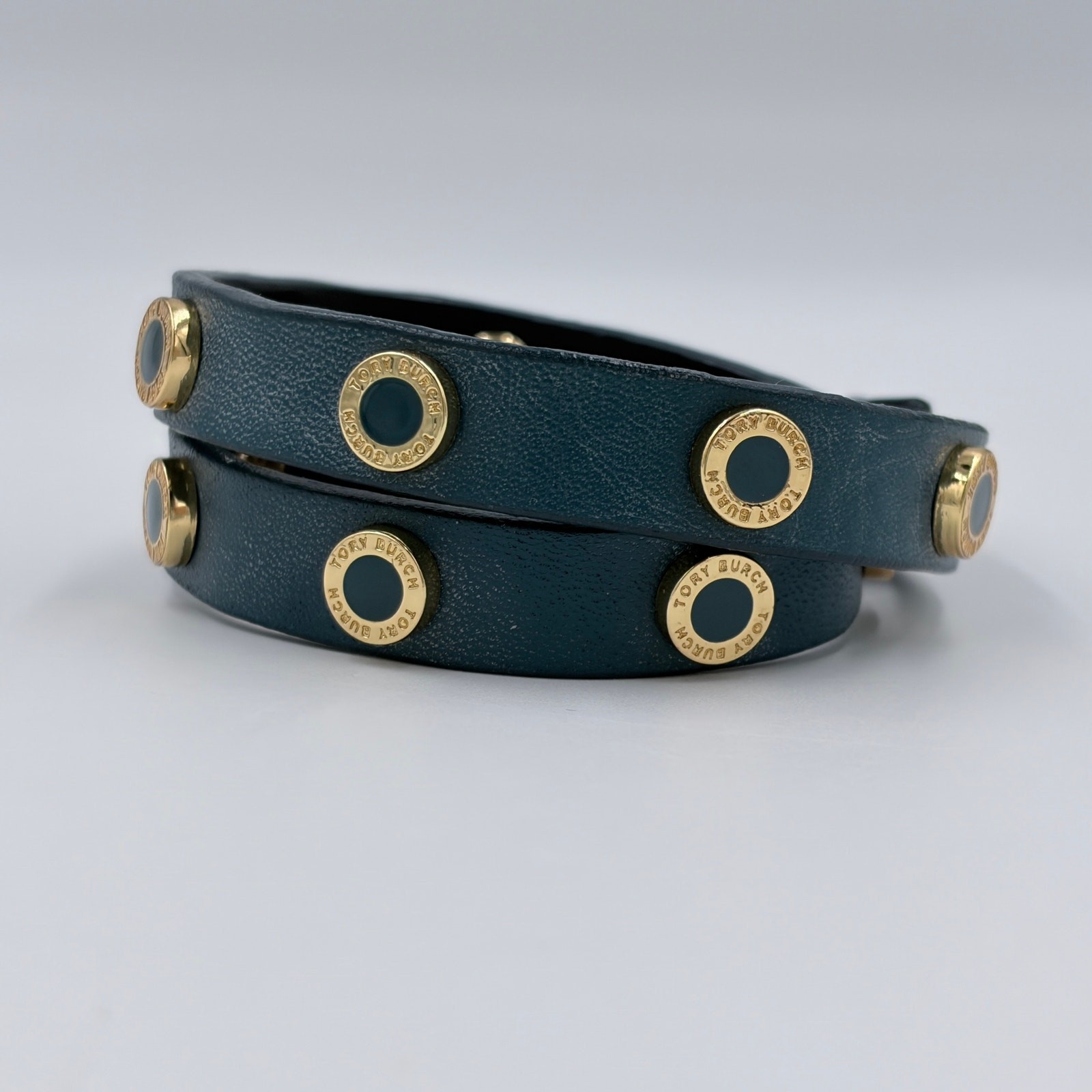 Tory Burch Enamel & Leather Cole Double Wrap Around Bracelet