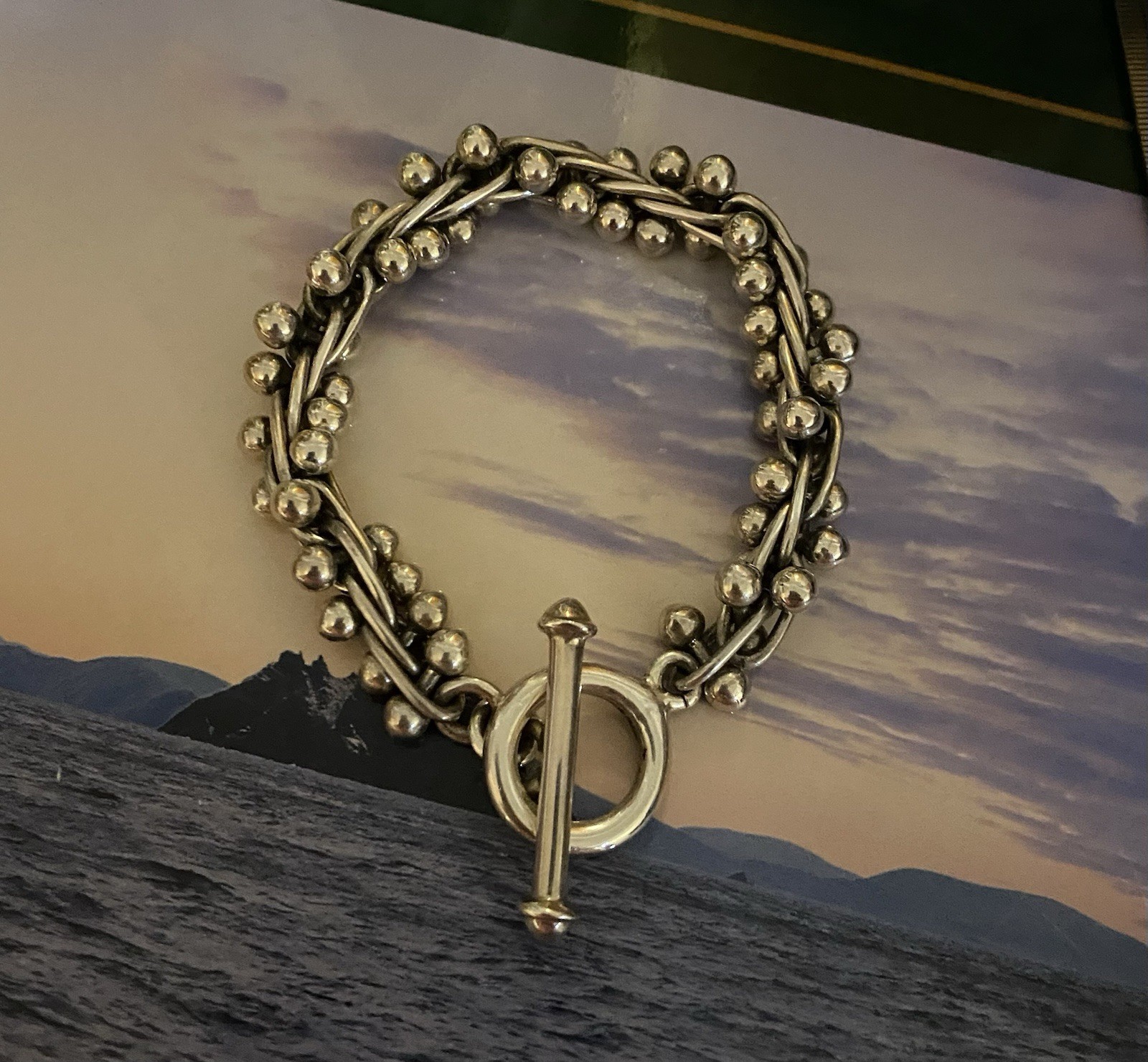 Mexico 925 Sterling Silver DNA Toggle Link Bracelet 57 G. Heavy