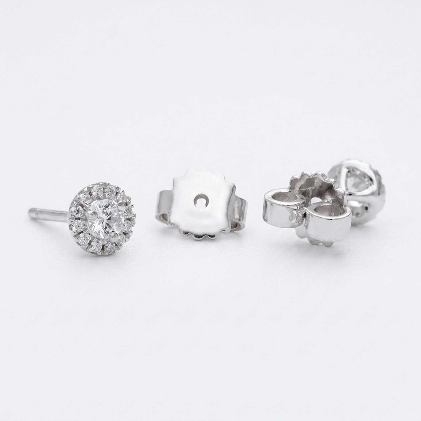 14K Solid Gold 0.50 CT Round Lab Grown Diamond Halo Stud Pushback Fine Earrings