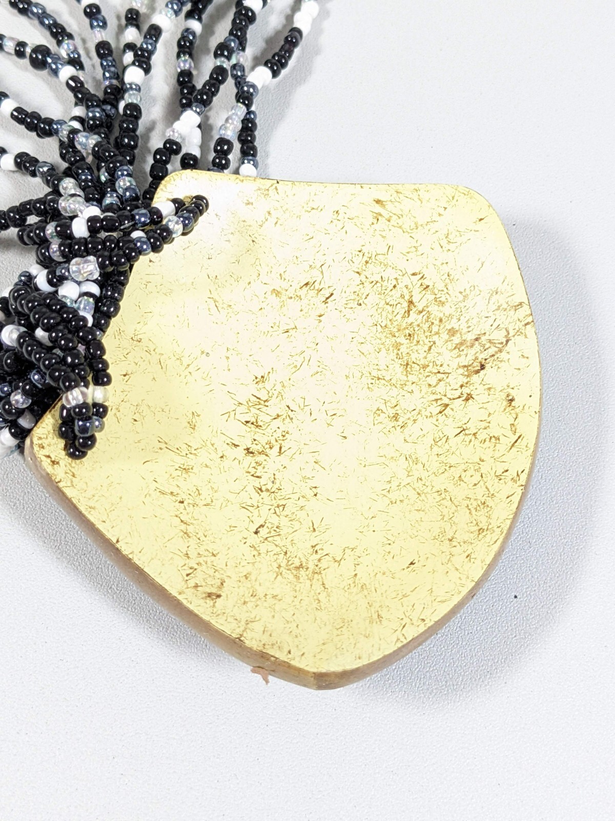 Black Gray White Glass Seed Bead Acrylic Curved Dome Pendant Necklace 20 inch