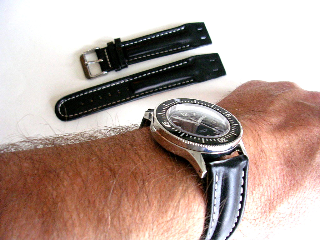 20mm Black Open End Oily Leather Aviator Pilot Mil watch band IW SUISSE 18-19-22