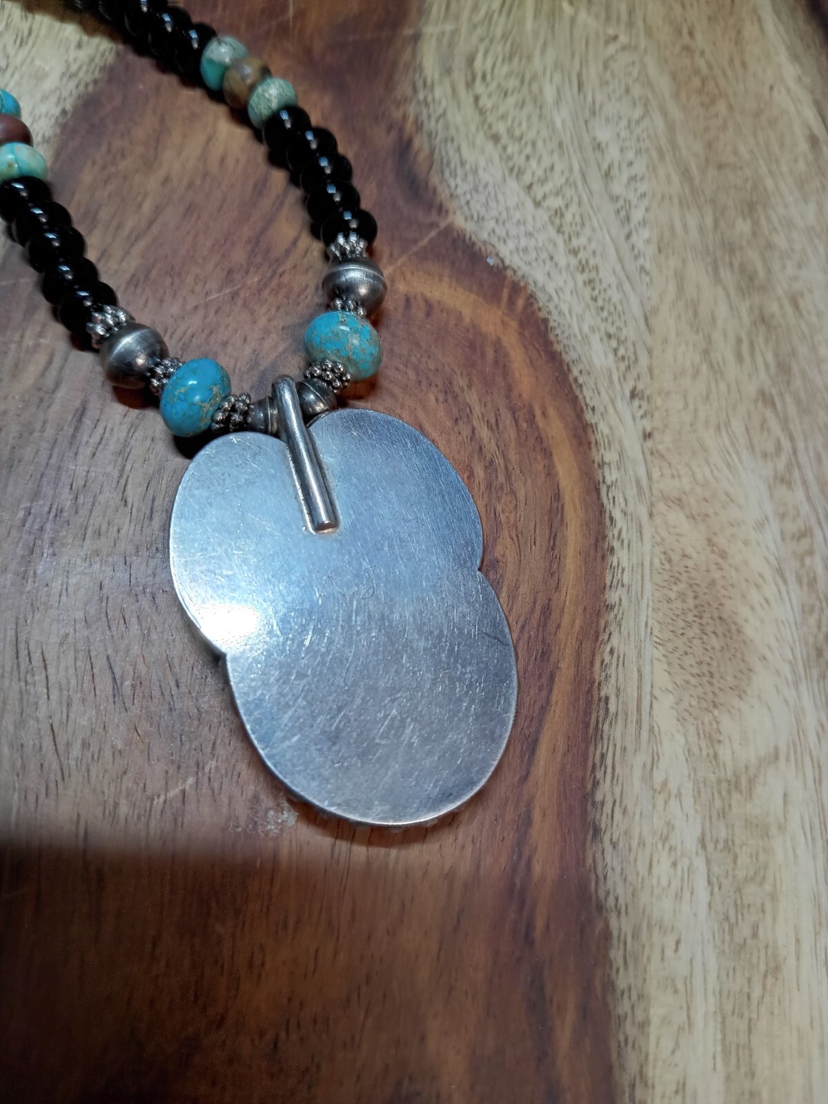 MORENCI TURQUOISE 2″Sterling Silver Native American Rondelle Necklace 21 1/2″