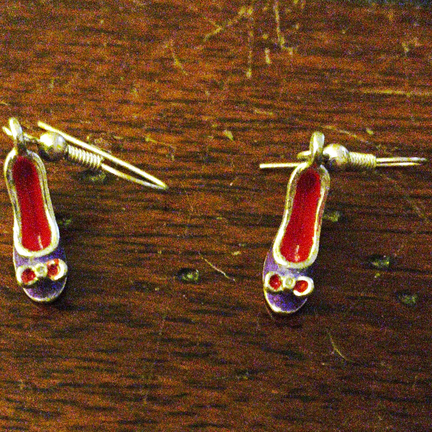 Purple And Red Enamel High Heel Shoe Dangle/Drop Hook Earrings