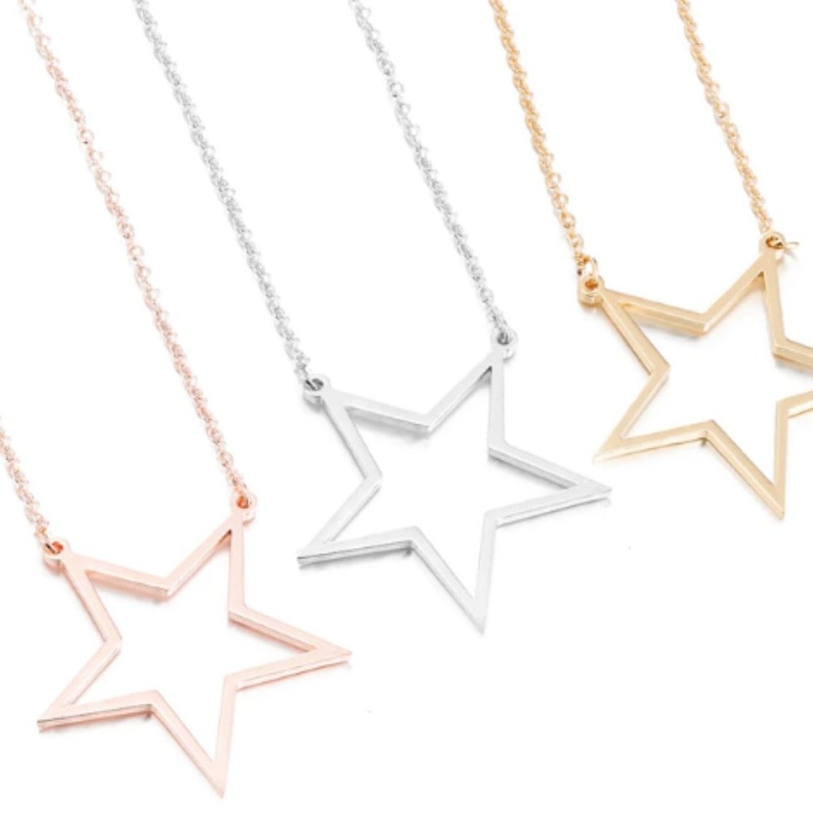 Stars Hollow Necklace — Waterproof Stainless Steel in Rose Gold