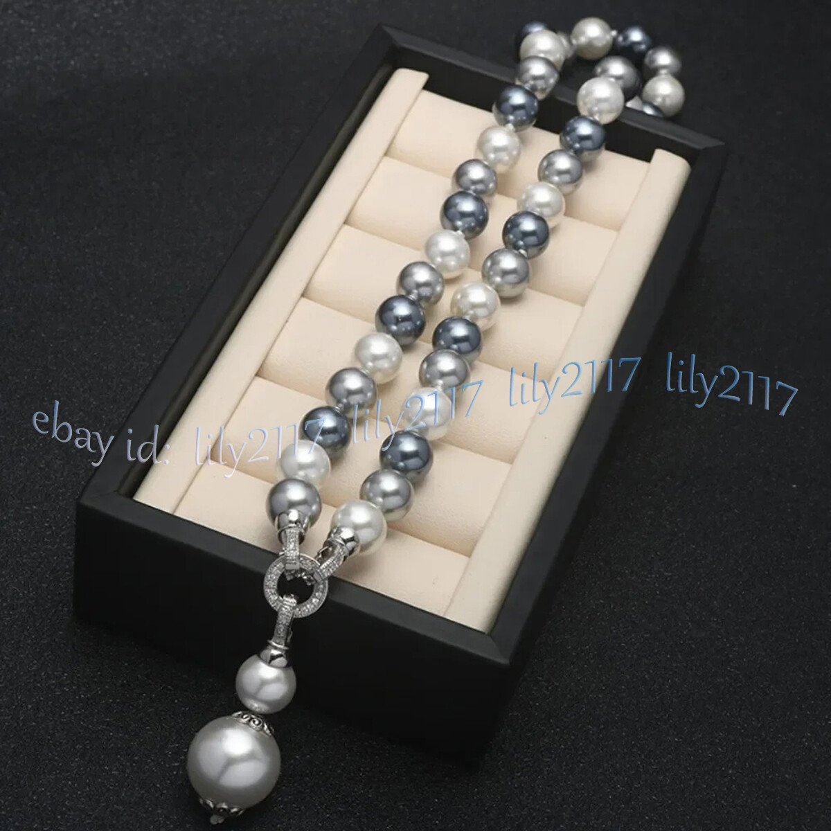 White Silver Gray South Sea Shell Pearl Round Beads Pendant Necklace 8-14mm