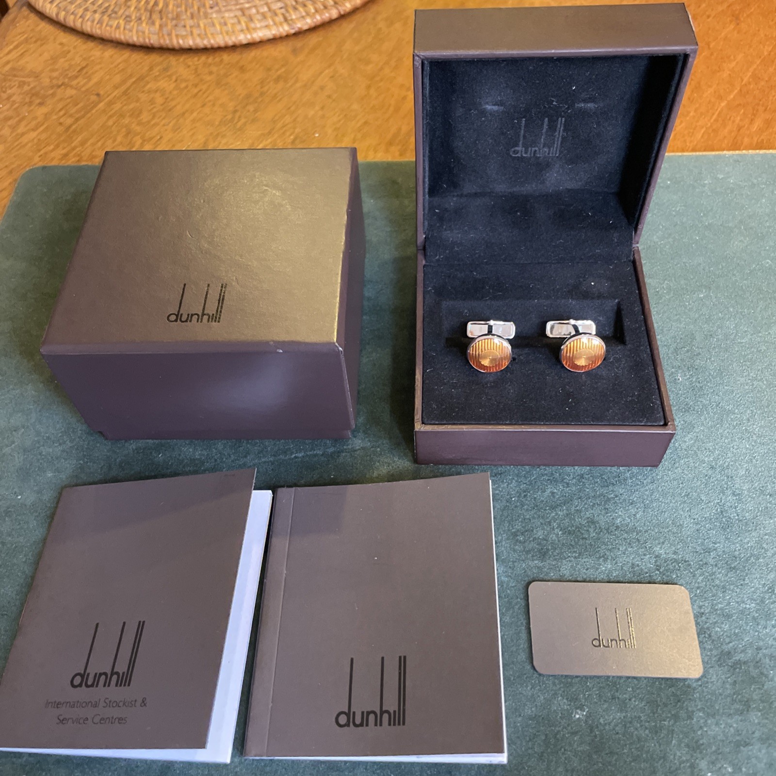 DUNHILL Sterling Silver / Steel Roadster Headlights Amber Cufflinks