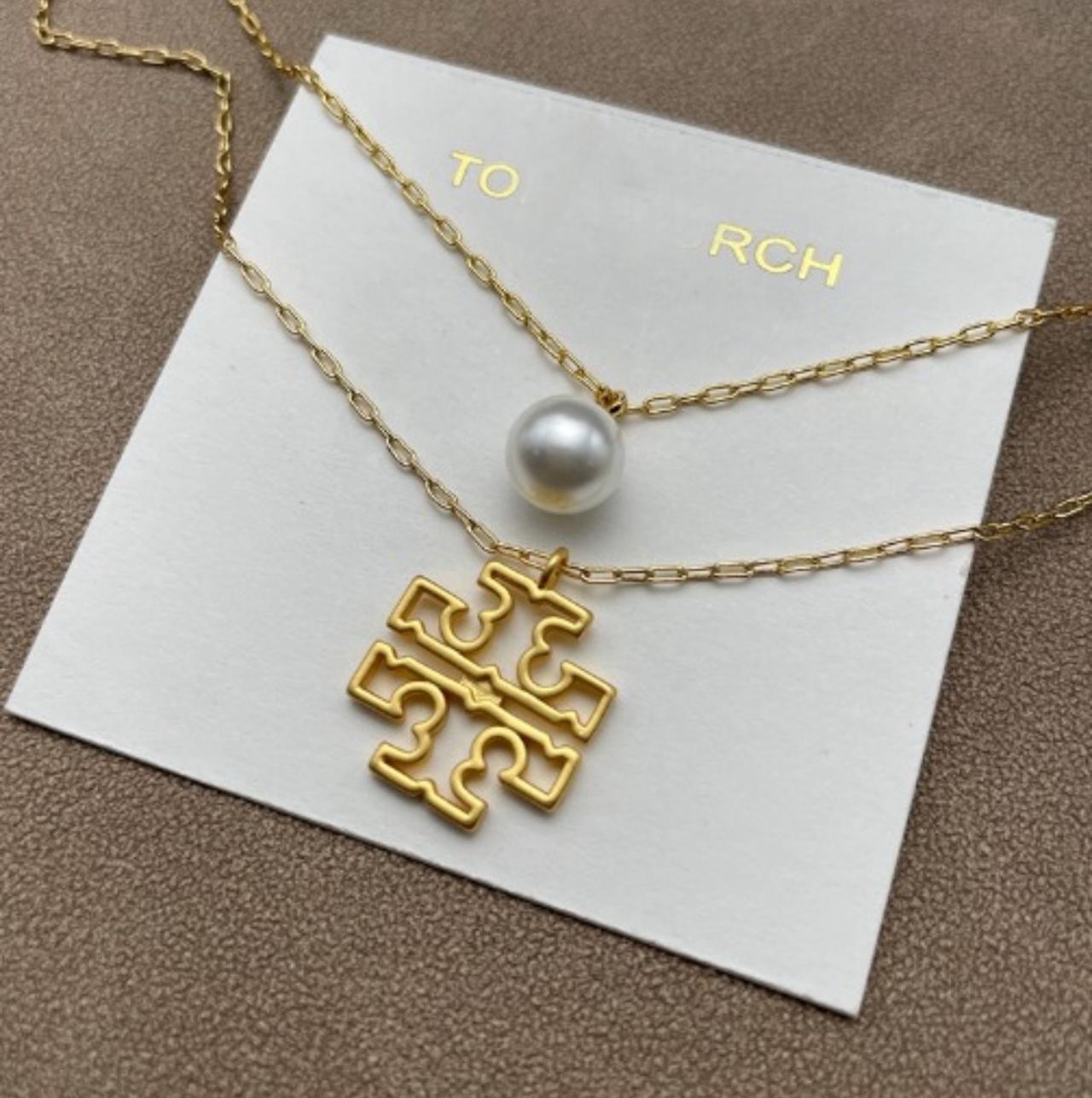 New Tory Kira Pearl Pendant White Pearl Gold Necklace Size:51cm