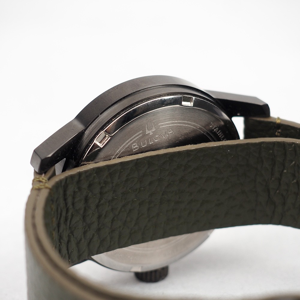 Bulova Hack 98A255 Automatic Military Black Dial Leather Men’s Watch 38MM