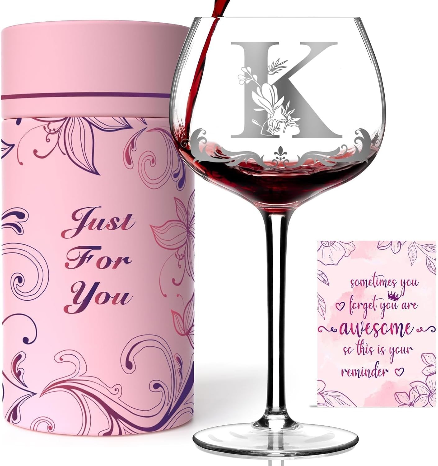 Personalized Monogram Gifts Women Customized Initial A-Z Wine Glass Unique