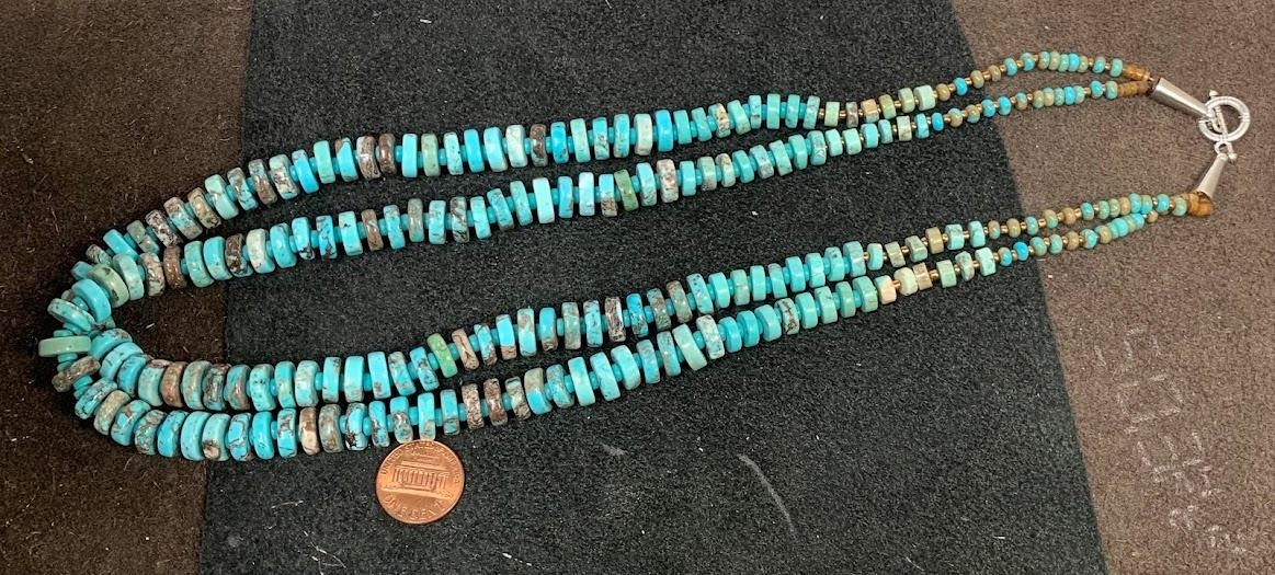 Gorgeous Tibetan multi-strands turquoise heishi necklace/23″(b194g-w4)