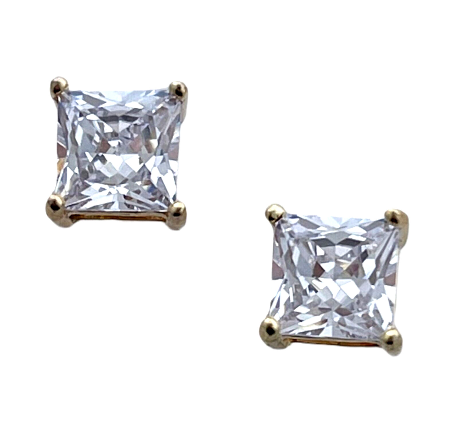 Earrings 18K Gold Vermeil Sterling Silver Princess Cut 2ct 7mm Cubic Zirconia