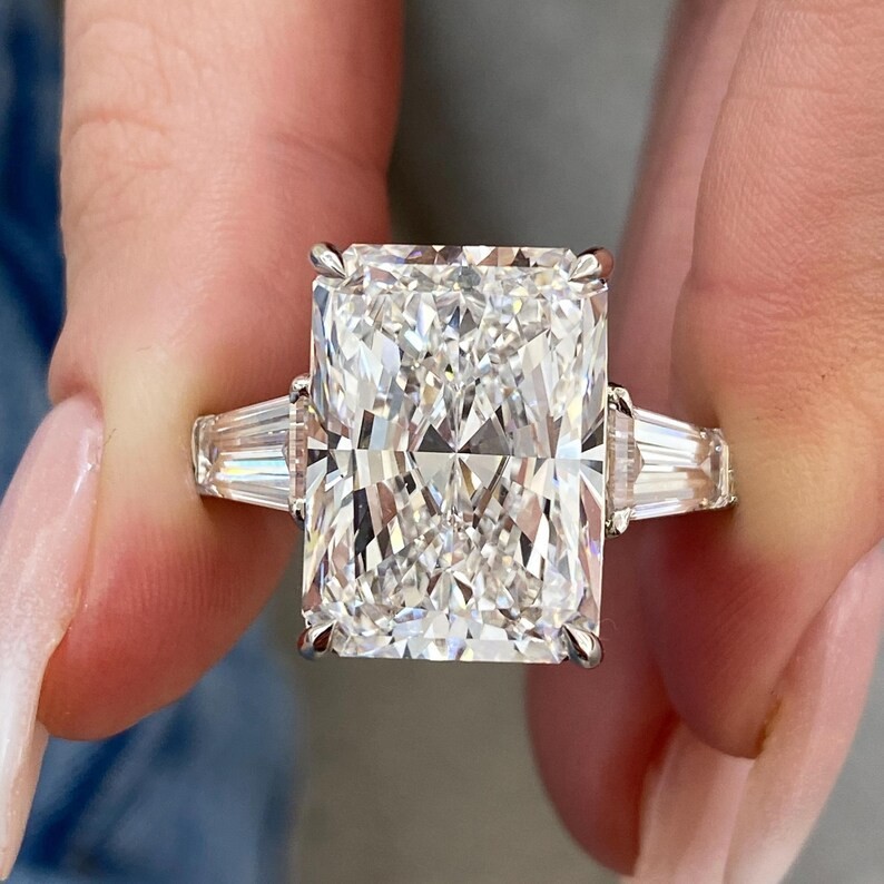 RARE 5.85 Ct Certified Radiant Cut White Treated Diamond 925 Silver Ring