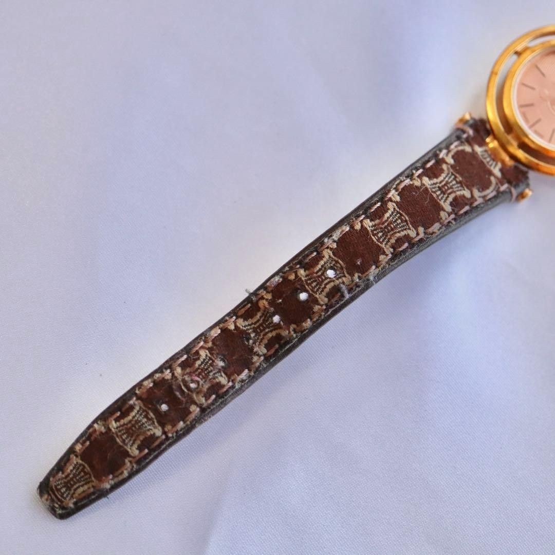 Vintage CELINE Macadam Triomphe Women’s Watch Pink Gold Dial Leather Working