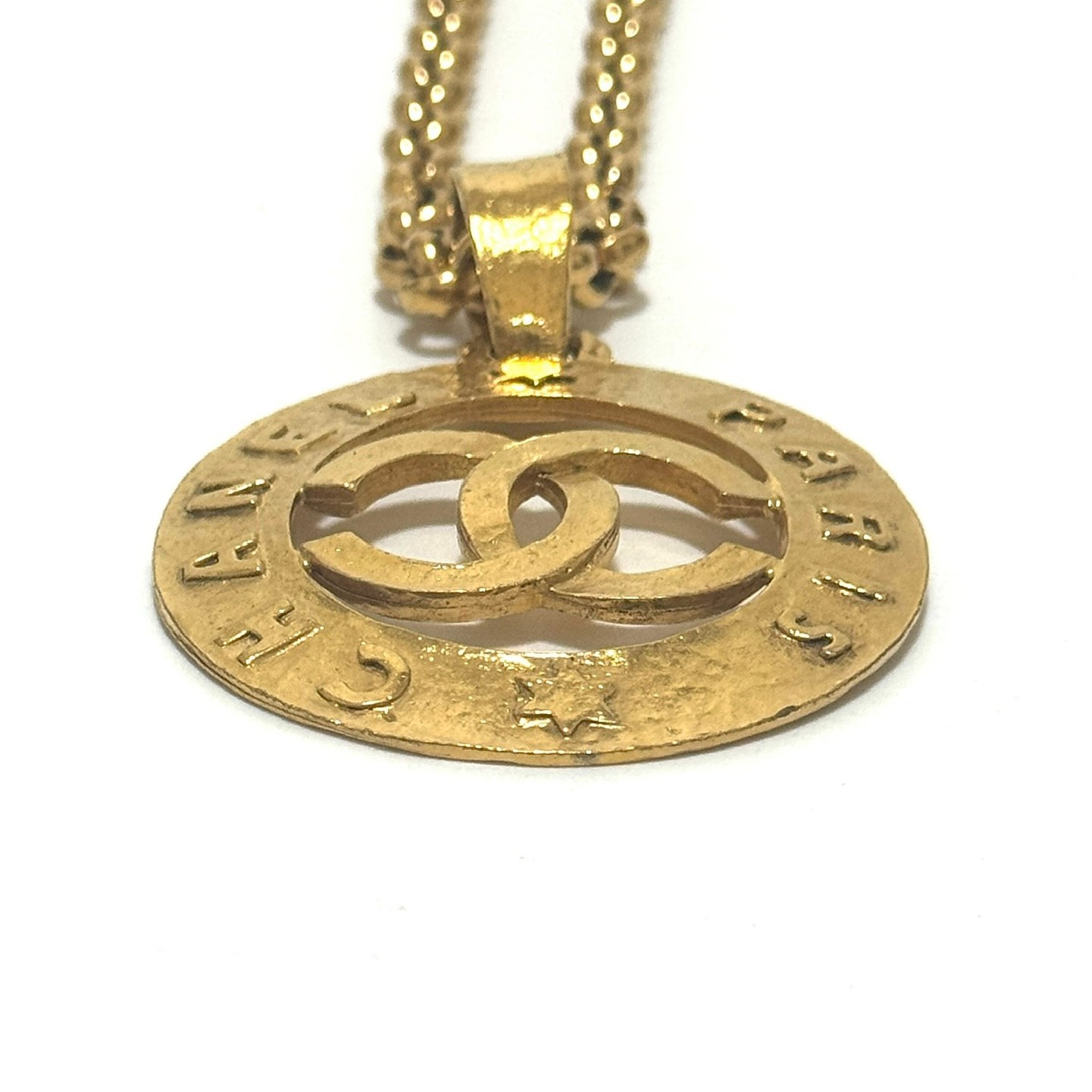CHANEL 3027 COCO Mark CC Logo Round Necklace Gold Vintage Authentic JAPAN