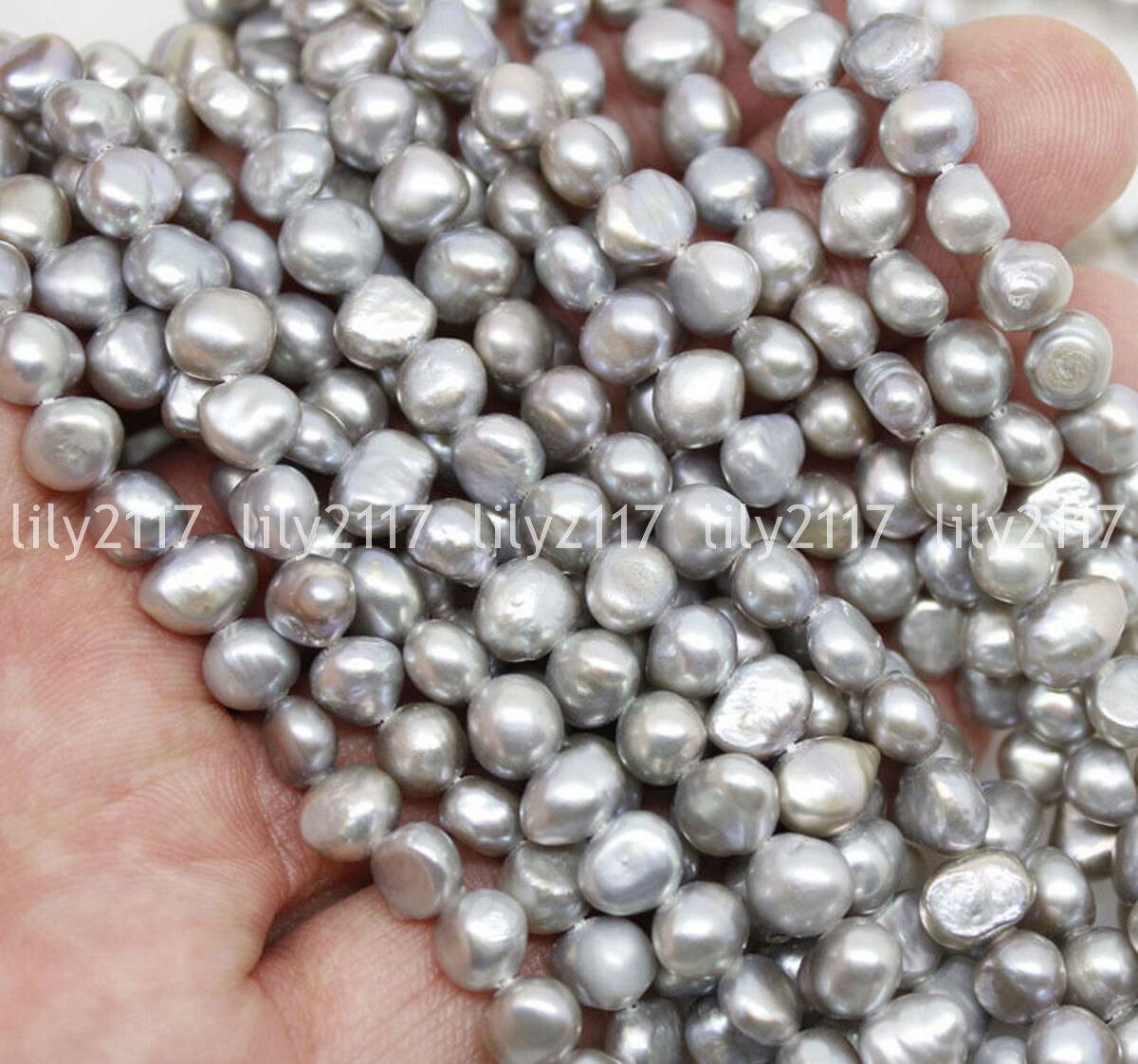6-7/7-8/8-9/9-10mm Natural Gray Real Baroque Freshwater Pearl Loose Beads 14″