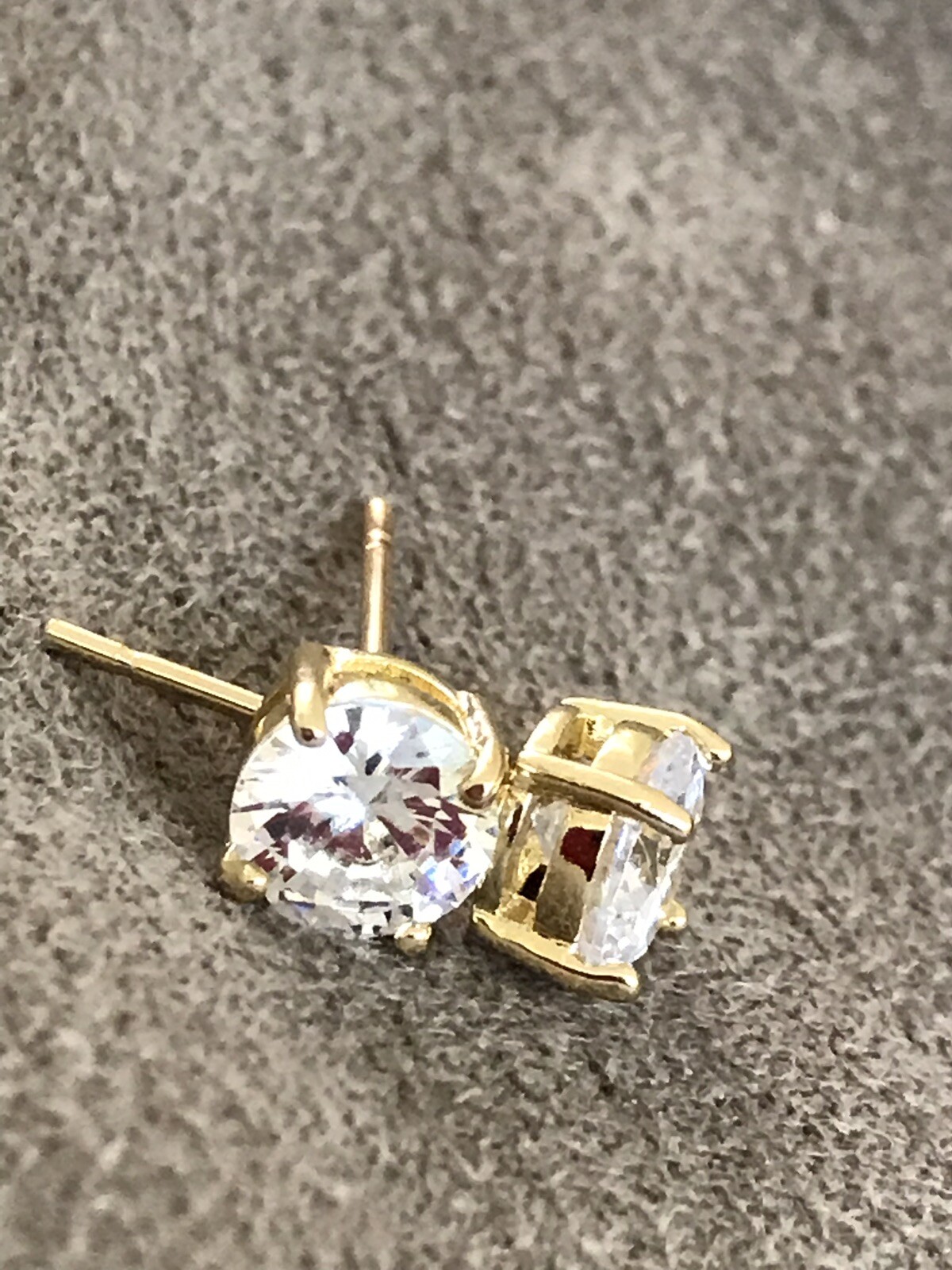 White Cubic Zirconia Earrings 6mm 14k Gold Plated Sterling Silver Best Quality