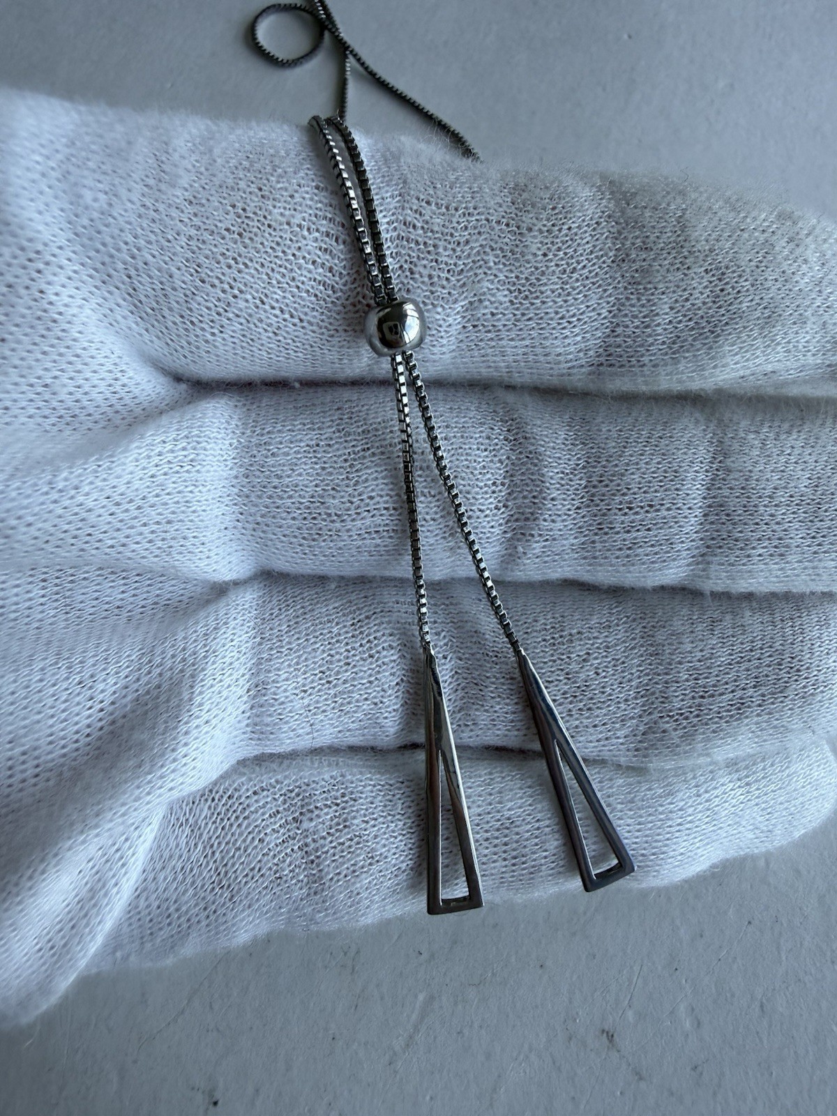925 Sterling Silver Adjustable Lariat Necklace Geometric Drop Slider Box Chain