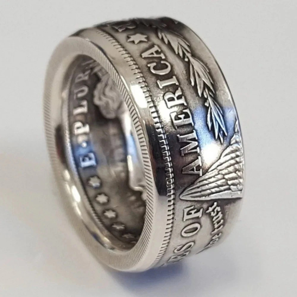 Silver Dollar Coin Ring Size 7-13 Handmade Crafted Rare Silver Morgan Men Rings