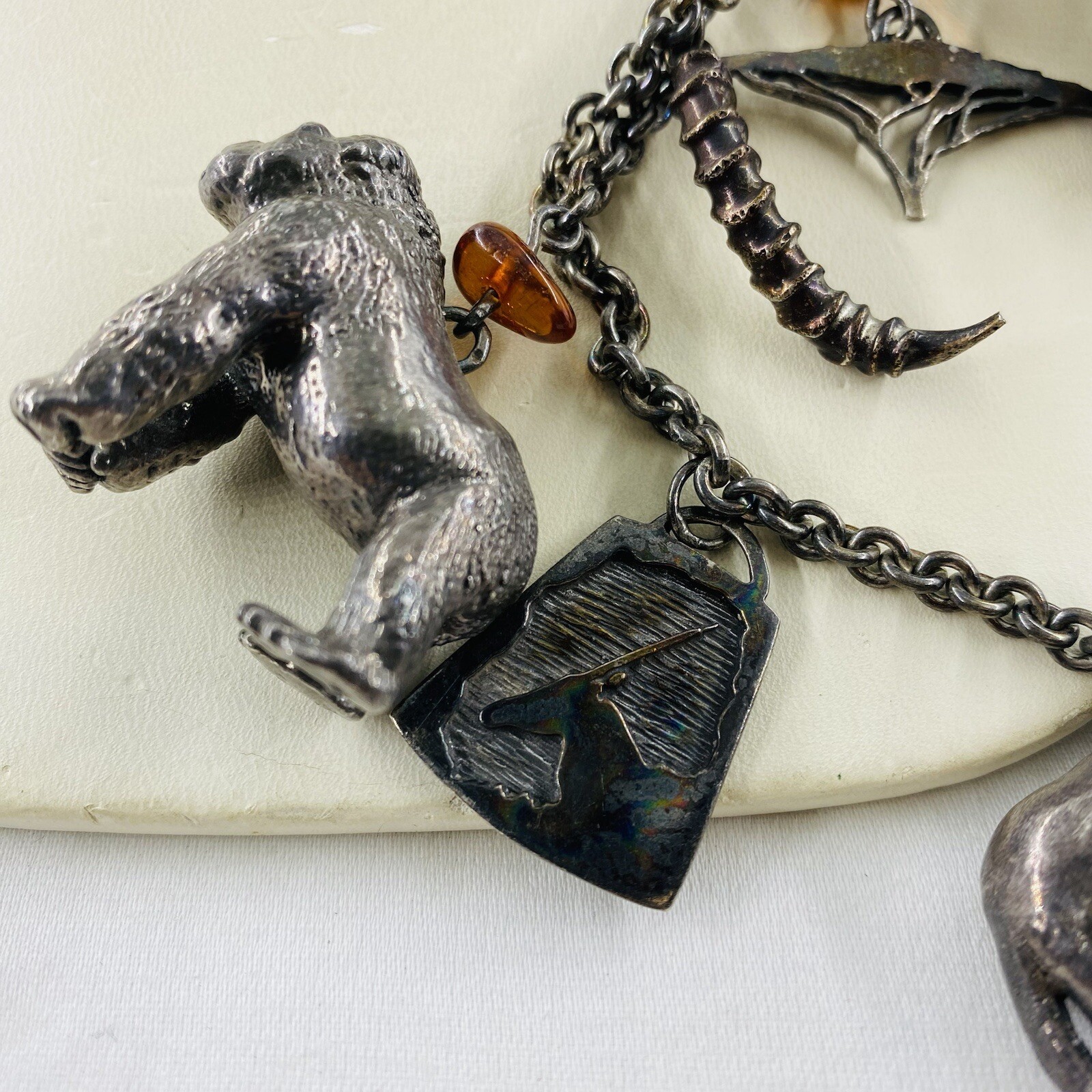 Rare Susan Cummings Sterling African Safari Animal Charm Necklace 28” 97 Grams