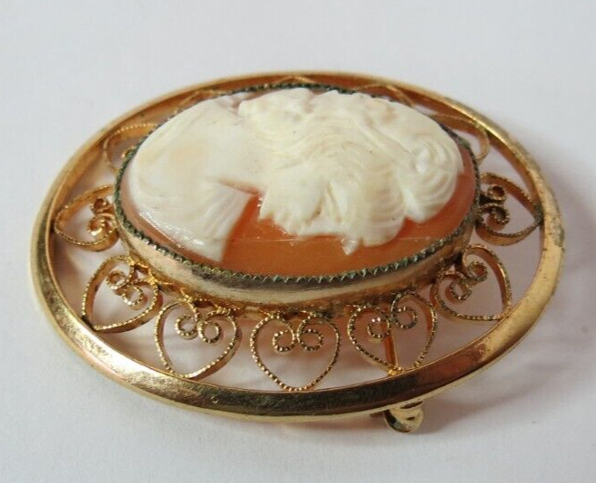 VTG VAN DELL 12K GOLD FILLED CAMEO BROOCH PIN PENDANT 40MM X 32MM WIDTH’..